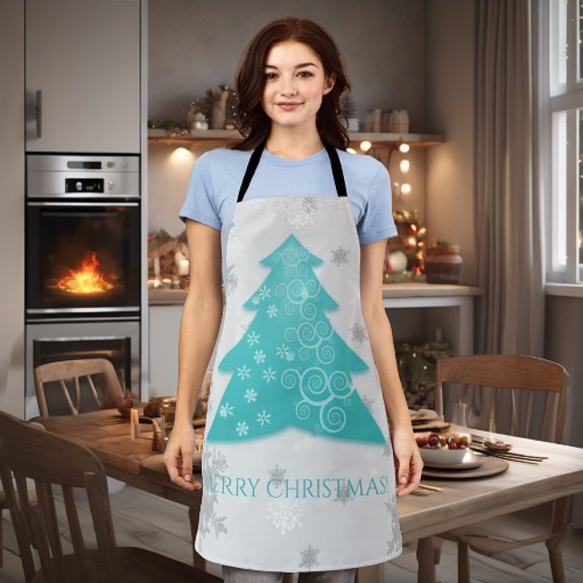 Tablier Arbre de Noël turquoise (Teal Festive Christmas Tree Apron)