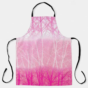 Tablier Arbres brumeux givrés en pêche et rose