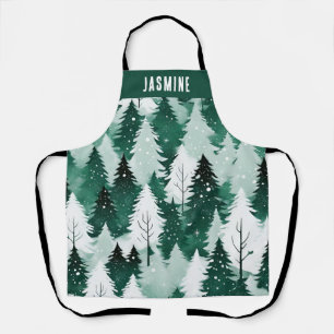 Tablier Arbres de forêt hivernale Neige Festive Cuisine de