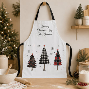 Tablier Arbres de Noël à carreaux personnalisés Nom de la