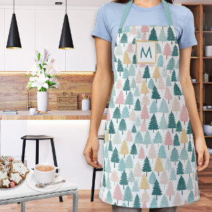 Tablier Arbres de Noël pastel Motif Cuisine Monogrammée