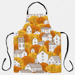 Tablier Arbres et maisons sans couture motif. Automne, aut