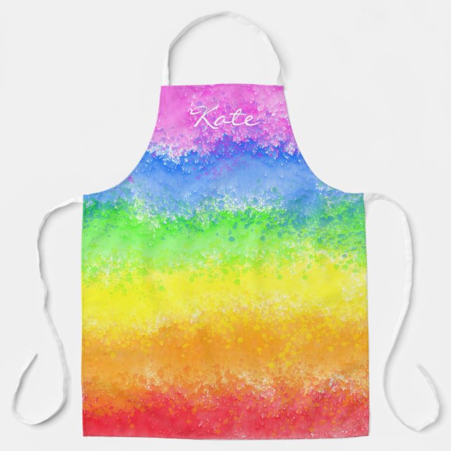 Tablier Arc-en-ciel aquarelle splatter personnalisé (Recto)