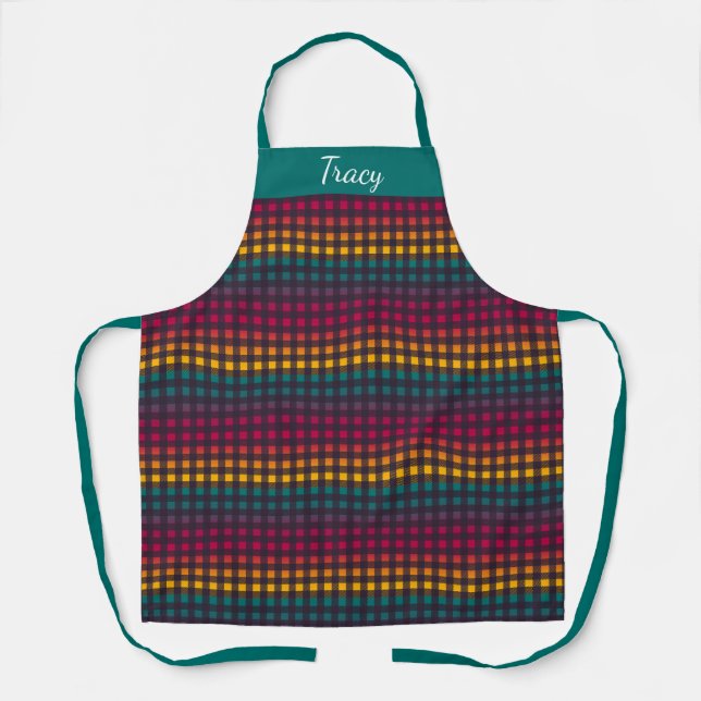 Tablier Arc-en-ciel En vichy nom personnalisé Apron (Recto)