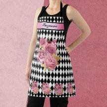Arlequin noir blanc avec fleur rose et nom