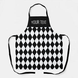 Tablier Arlequin noir et blanc motif cuisine personnalisé