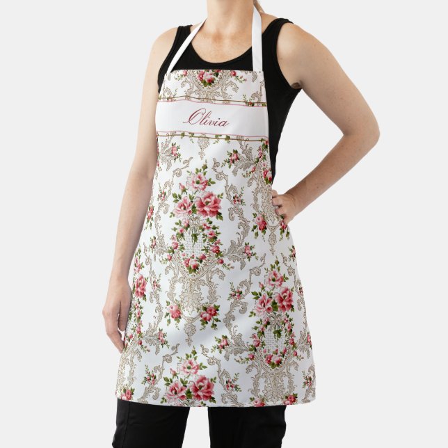 Tablier Arrière - plan Floral-Blanc Rococo français person (Insitu)