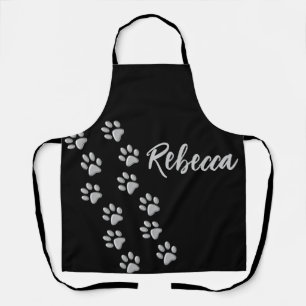 Tablier Arrière - plan noir Silver Dog Paws Motif d'impres