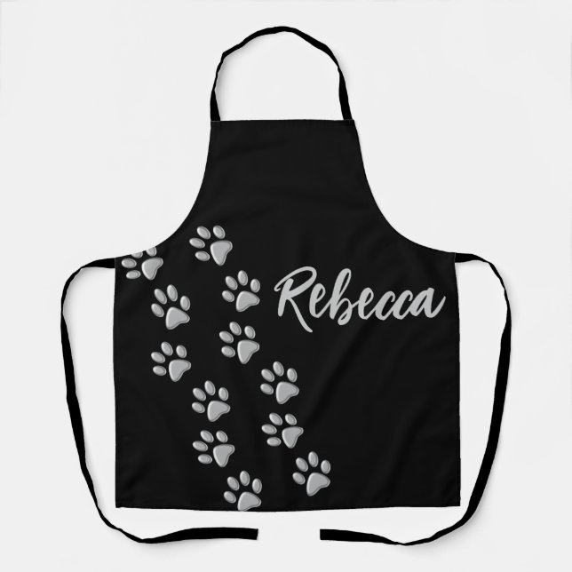 Tablier Arrière - plan noir Silver Dog Paws Motif d'impres (Recto)
