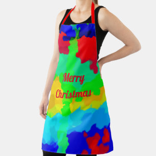 Tablier Art coloré de l'encre Joyeux Noël Rouge Vert