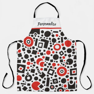 Tablier Art Déco rétro Motif géométrique rouge noir et bla