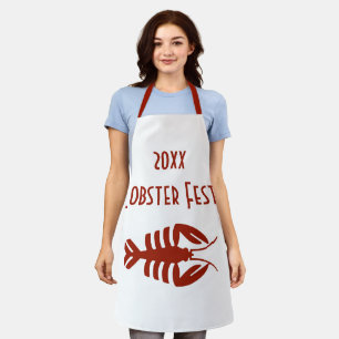 Tablier Art Déco vintage Homard Fruits de mer en Rouge