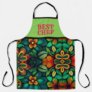 TABLIER ART DOODLE CLASSIQUE DES FLEURS "MEILLEUR CHEF"
