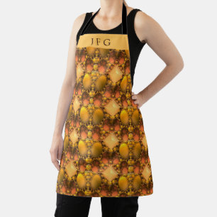 Tablier Art fractal Monogramme Jaune en Nid d'Abeille