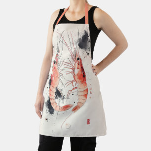 Tablier Art japonais de crevette aquarelle avec calligraph
