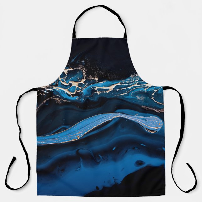 Tablier Art liquide. Or métallique liquide en bleu abstrai (Recto)