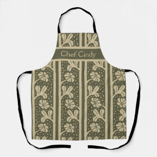 Tablier Art Nouveau Fleurs élégantes Beige et vert Sage