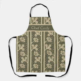 Tablier Art Nouveau Fleurs élégantes Beige et vert Sage