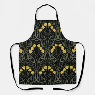 Tablier Art Nouveau Jonquilles Jaunes et Tiges Noir