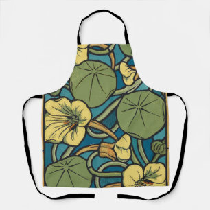 Tablier Art Nouveau Nasturtium Bleu Or floral Verneuil