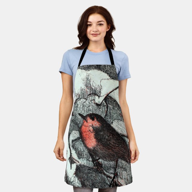 Tablier Art nouveau néerlandais Robin Bird en hiver (Porté)