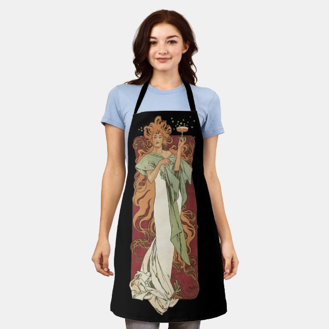 Tablier Art Nouveau vintage, Champagne par Alphonse Mucha (Porté)