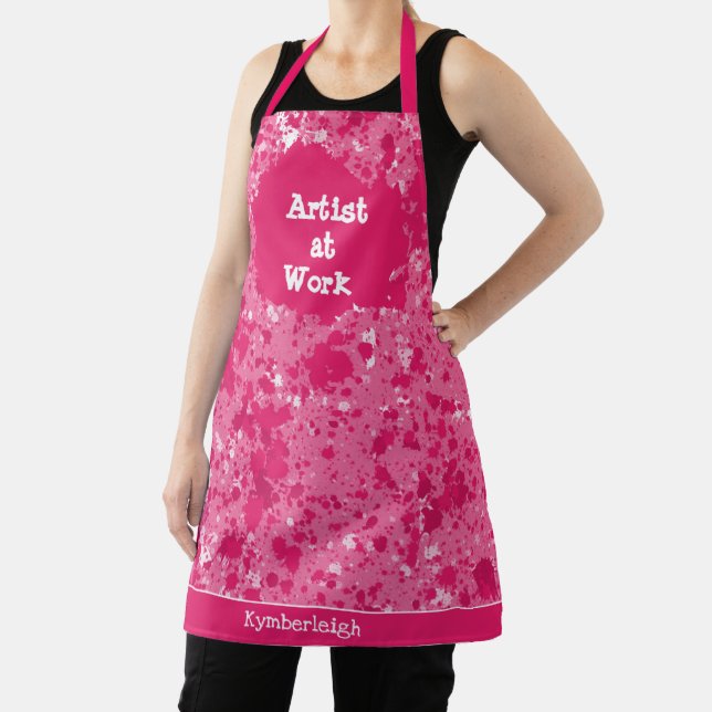 Tablier Artiste au travail Abstrait Pink Paint Splatters S (Insitu)