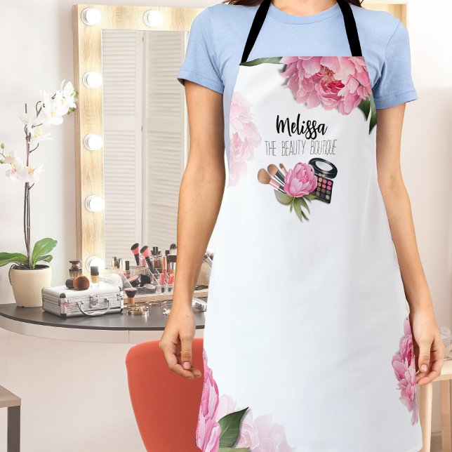 Tablier Artiste de maquillage rose (Watercolor Pink Floral Makeup Artist Apron)