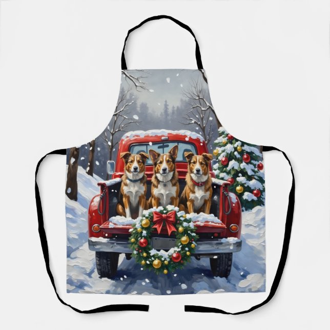 Tablier Australian Cattle Dog Christmas Red Truck Holiday (Recto)