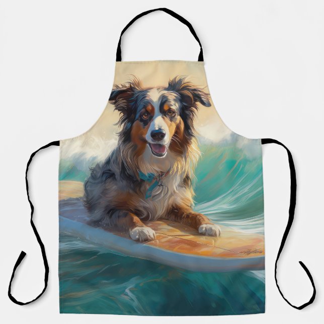 Tablier Australian Shepherd Beach Surfing Peinture (Recto)