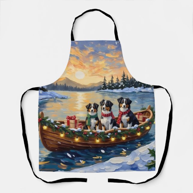 Tablier Australian Shepherd Christmas Boat Holiday (Recto)