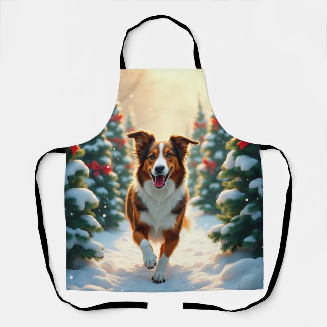 Tablier Australian Shepherd Christmas Tree Farm Painting (Recto)