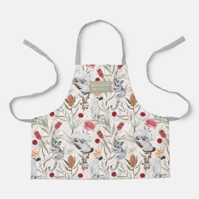 Tablier Australien Koala Cockatoos Proteas Personnalisé (Recto)