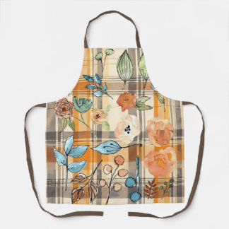 Tablier Automne Apron avec plaid et design floral automne
