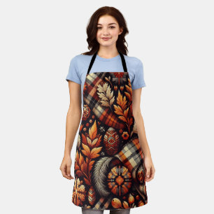 Tablier Automne Plaid Feuilles Orange Black Motif