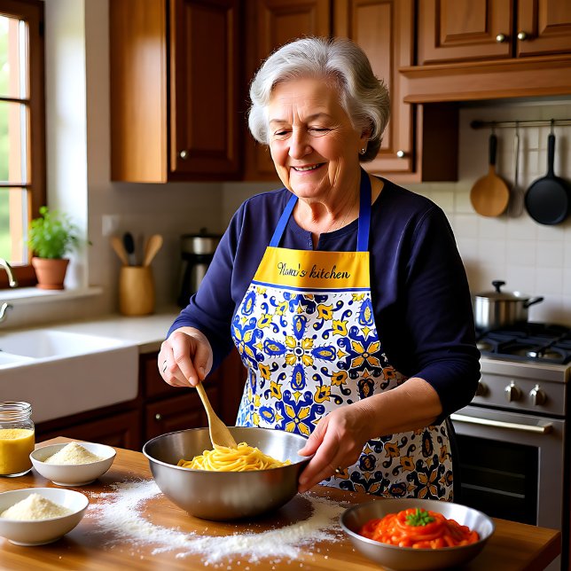 Tablier Avec texte 💙 💛 Beau bleu et jaune Azulejos (With text💙💛 Beautiful blue and yellow Azulejos Apron)