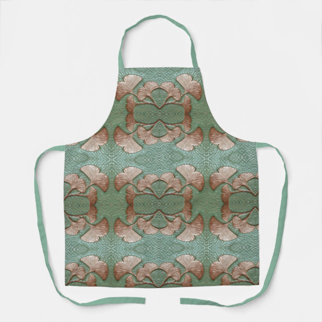 Tablier avec vert et feuille de Gingko en cuivre (Recto)