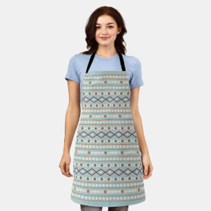 Tablier Aztec Forme Gros Motif Rusts Crème Turquoise-Bleu