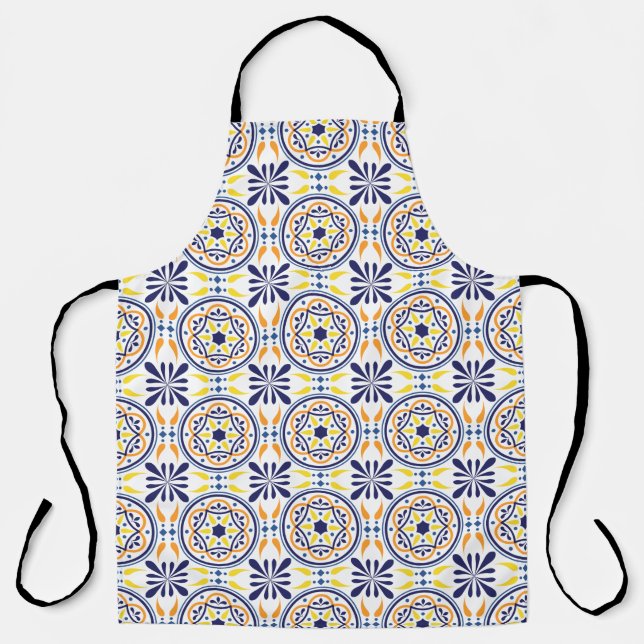 Tablier Azulejos méditerranéen en tuile jaune de la marine (Recto)