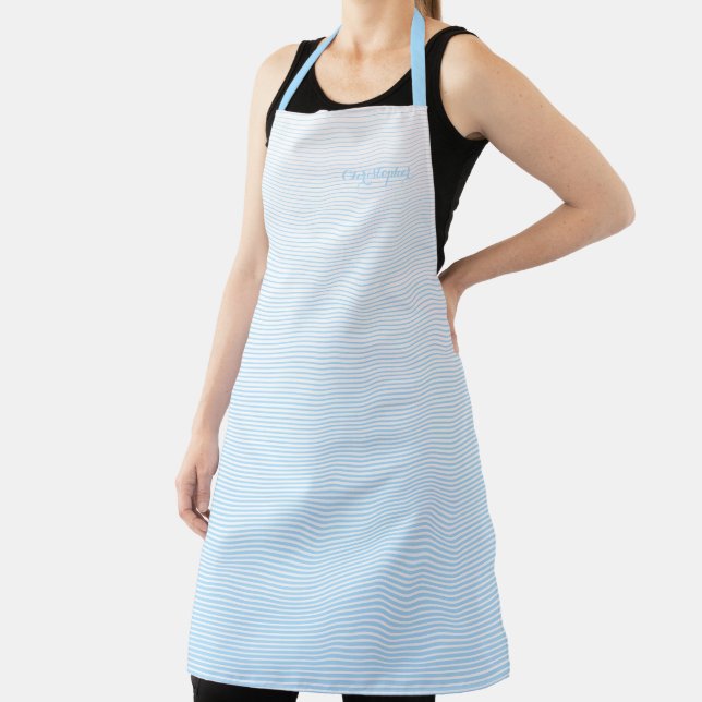 Tablier Baby Blue Stripes Moderne Motif Chic Monogramme (Insitu)