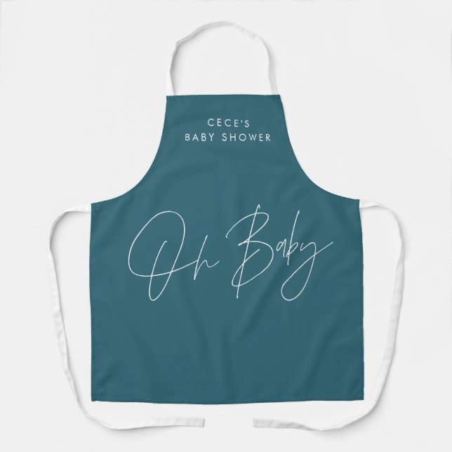 Tablier Baby shower script moderne bold turquoise bleu élé (Recto)
