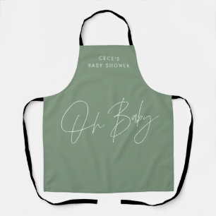 Tablier Baby shower script moderne sauge vert élégant