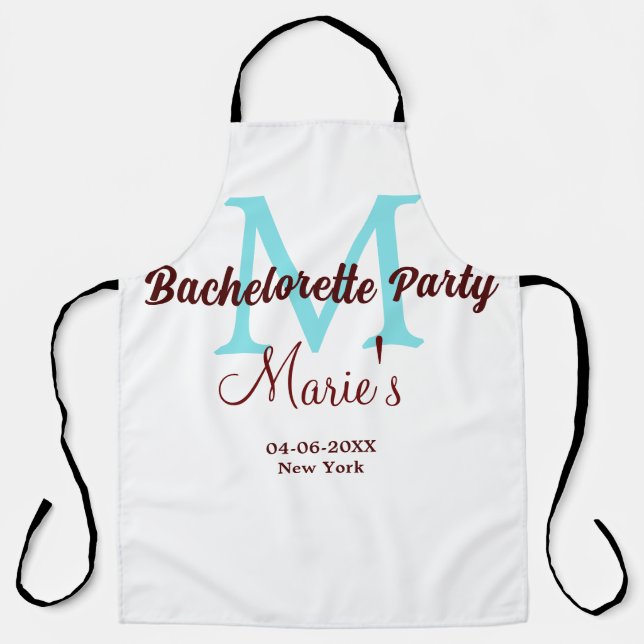 Tablier bachelorette parti monogramme ajouter nom date pla (Recto)