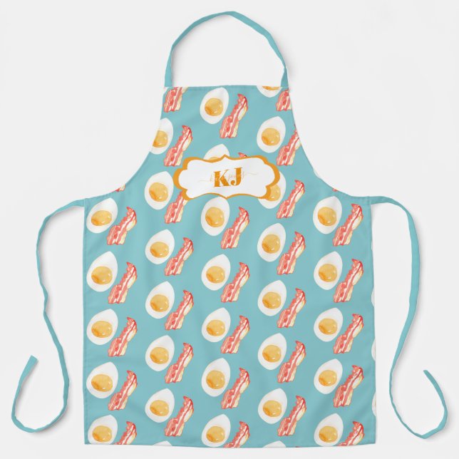 Tablier Bacon mignon et Motif d'oeufs | Monogramme (Recto)