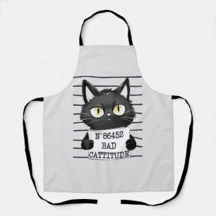 Tablier Bad Cattitude - Mugshot de chat noir