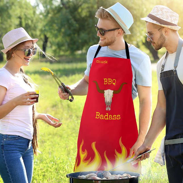 Tablier Badass barbecue crâne de vache flamboyante (Créateur téléchargé)
