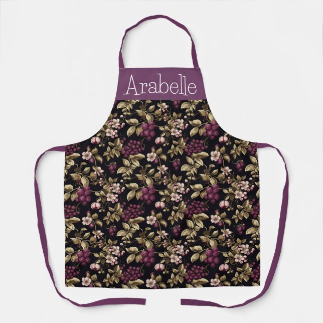 Tablier Baies de Currant Noir avec Fleurs de Crème Apron (Recto)