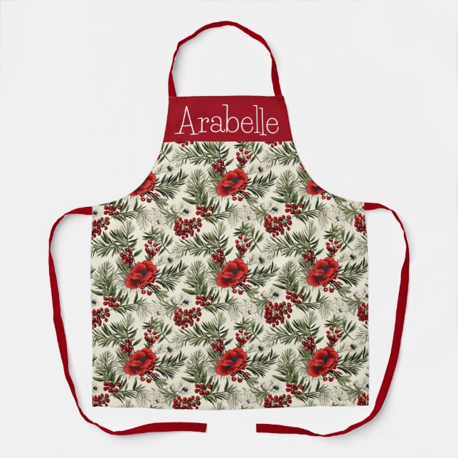 Tablier Baies rouges et pin Feuille Conception de cuisine (Recto)