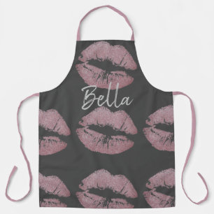 Tablier Baiser à lèvres imprimé rose et gris mignon