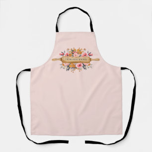Tablier Bakers Rolling Pin Floral Rose